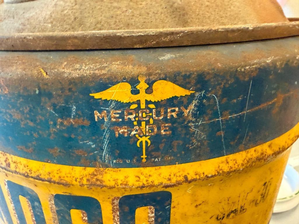 1940'S - 1950'S SUNOCO 5-GALLON MERCURY MADE MOTOR OIL CAN - 12