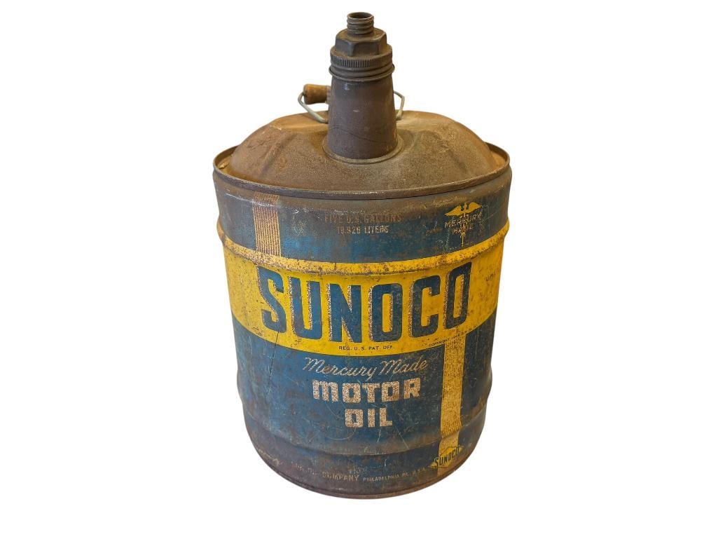 1940'S - 1950'S SUNOCO 5-GALLON MERCURY MADE MOTOR OIL CAN (1 of 15)