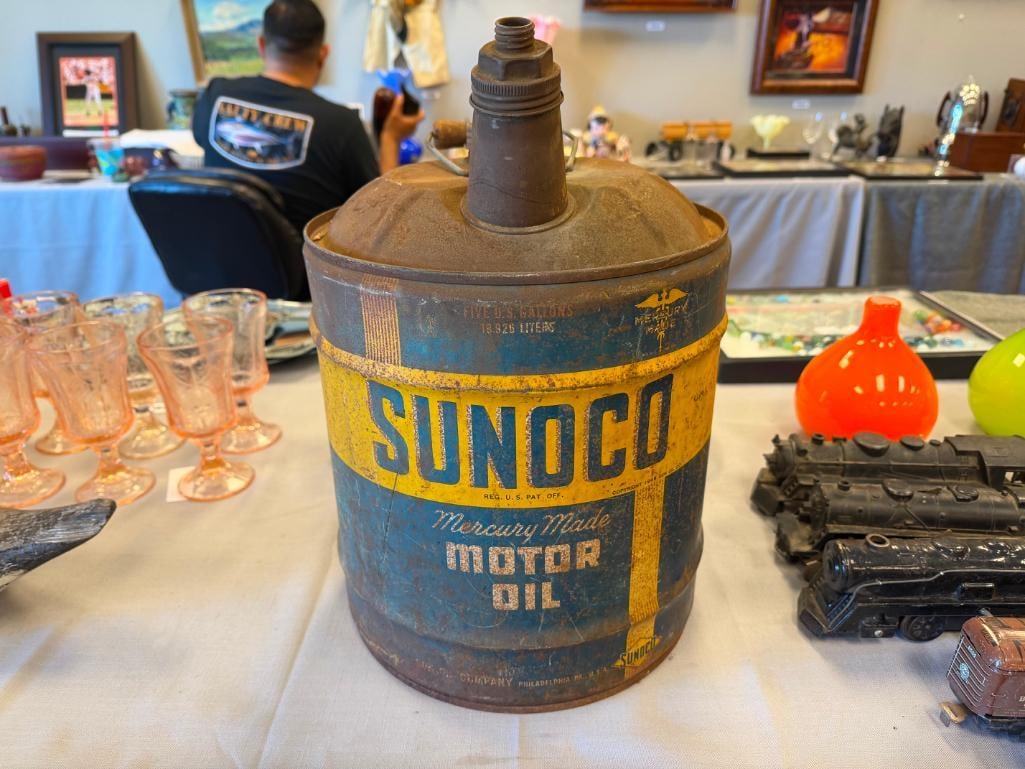 1940'S - 1950'S SUNOCO 5-GALLON MERCURY MADE MOTOR OIL CAN - 2