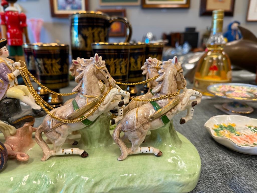 VINTAGE NUOVA CAPODIMONTE HAND PAINTED CERAMIC HORSE-DRAWN CARRIAGE FIGURINE - 4