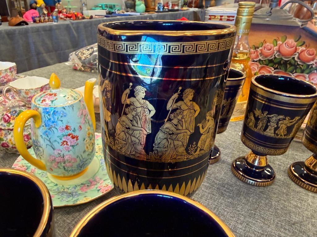 SPEC PORCELAIN VINTAGE GREEK MYTHOLOGY DRINKING SET DECORATED IN 24K - 14