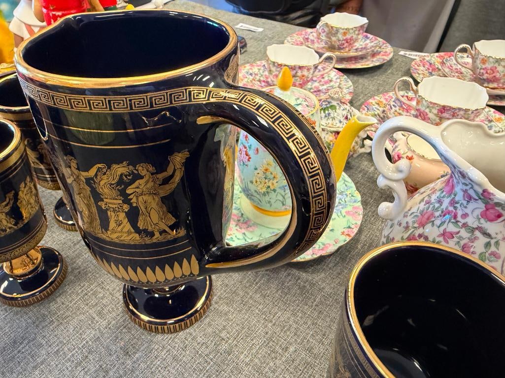 SPEC PORCELAIN VINTAGE GREEK MYTHOLOGY DRINKING SET DECORATED IN 24K - 16
