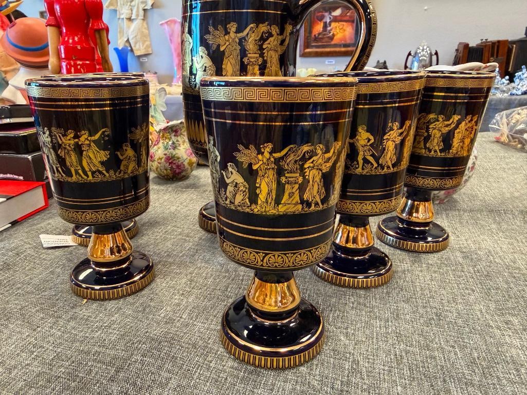 SPEC PORCELAIN VINTAGE GREEK MYTHOLOGY DRINKING SET DECORATED IN 24K - 3