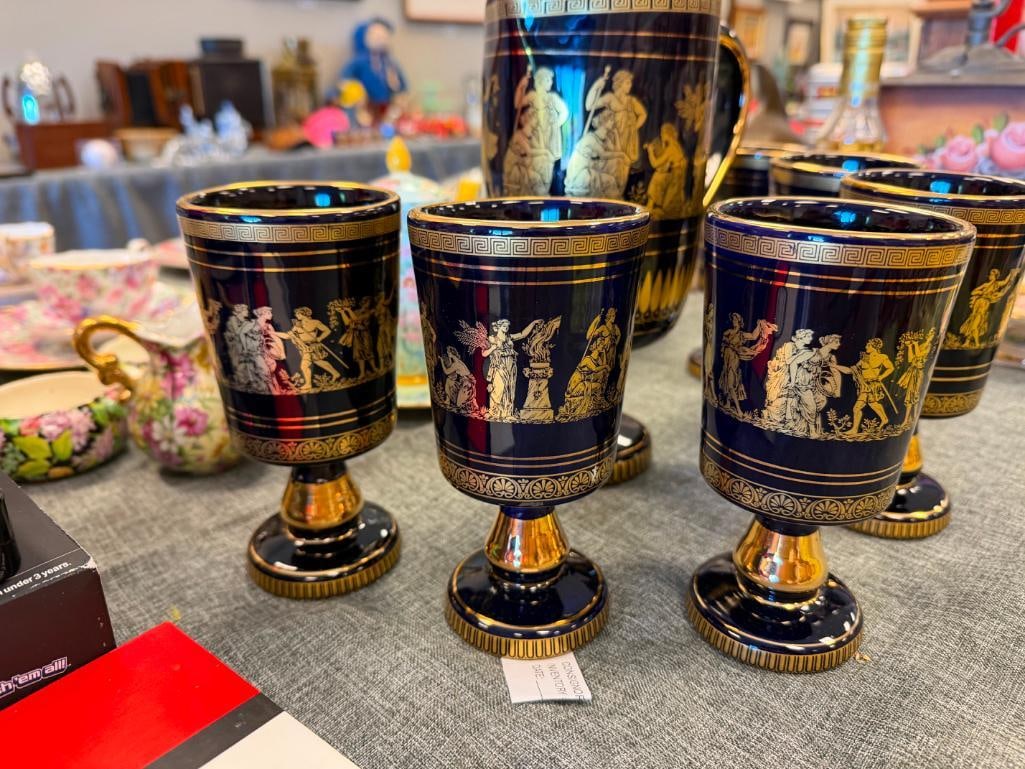 SPEC PORCELAIN VINTAGE GREEK MYTHOLOGY DRINKING SET DECORATED IN 24K - 9