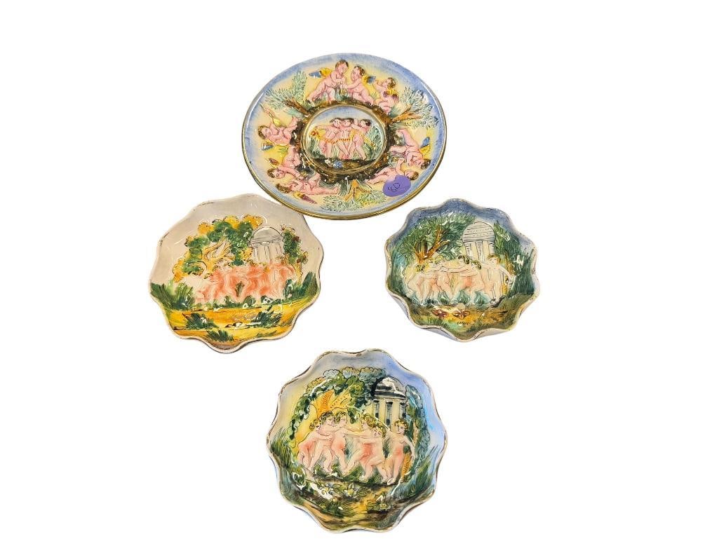 VINTAGE CAPODIMONTE PLAYFUL CHERUBS SCALLOPED EDGE BOWLS AND SMALL PEDESTAL DISH MADE IN ITALY (1 of 12)