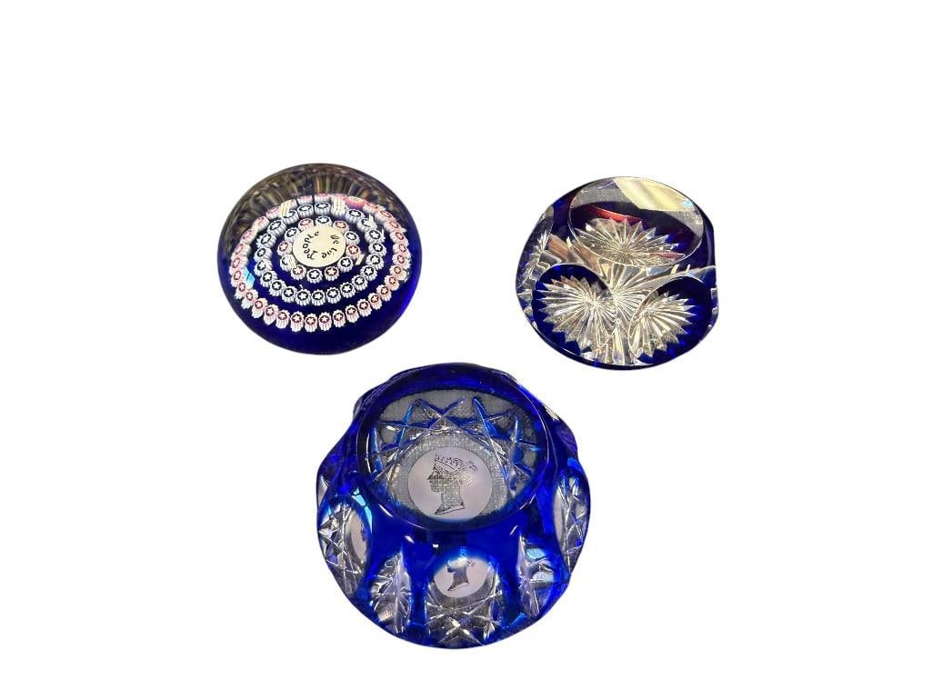 BACCARAT AND WEBB CORBETT FACETED AND MILLEFIORI ART GLASS AND CRYSTAL PAPERWEIGHTS (1 of 12)