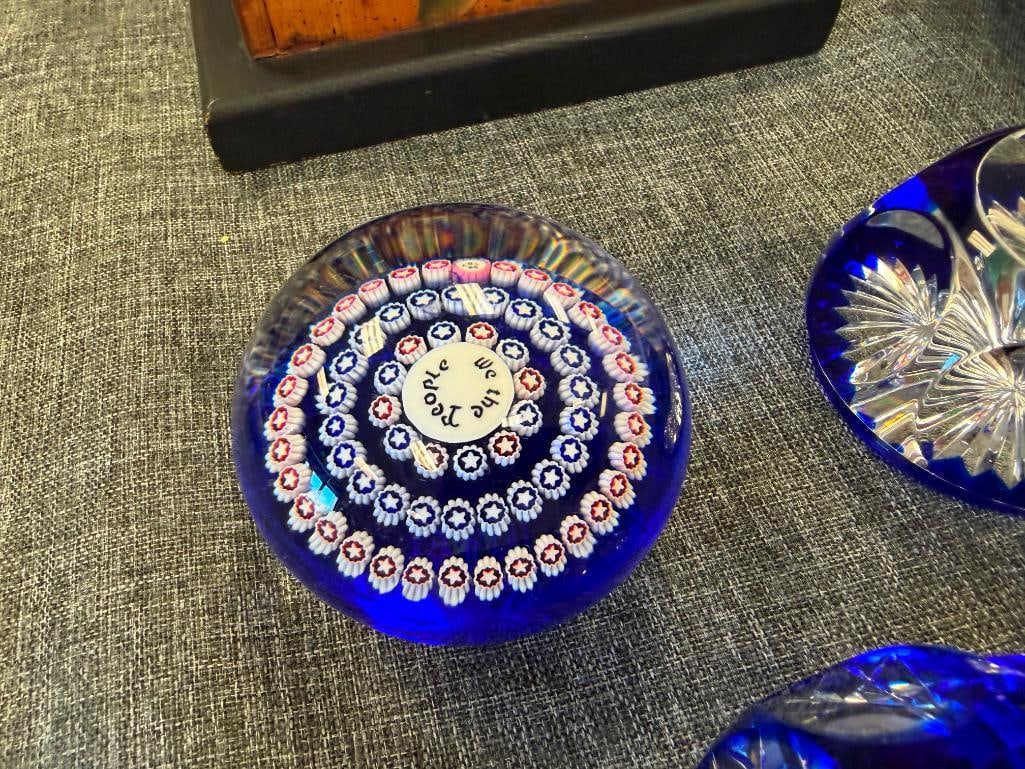 BACCARAT AND WEBB CORBETT FACETED AND MILLEFIORI ART GLASS AND CRYSTAL PAPERWEIGHTS - 6
