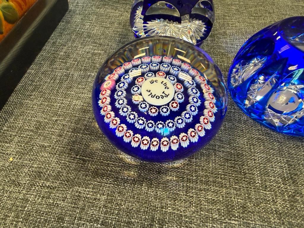 BACCARAT AND WEBB CORBETT FACETED AND MILLEFIORI ART GLASS AND CRYSTAL PAPERWEIGHTS - 7