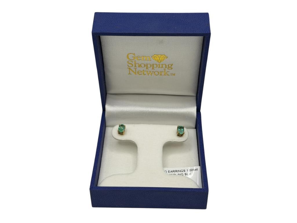 GOLD VERMEIL STERLING SILVER OVAL CUT EMERALD POST EARRINGS (1 of 6)