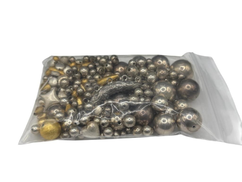 ASSORTED STERLING SILVER BEADS FEATURING VARIOUS SHAPES AND SOME GOLD TONE (1 of 5)
