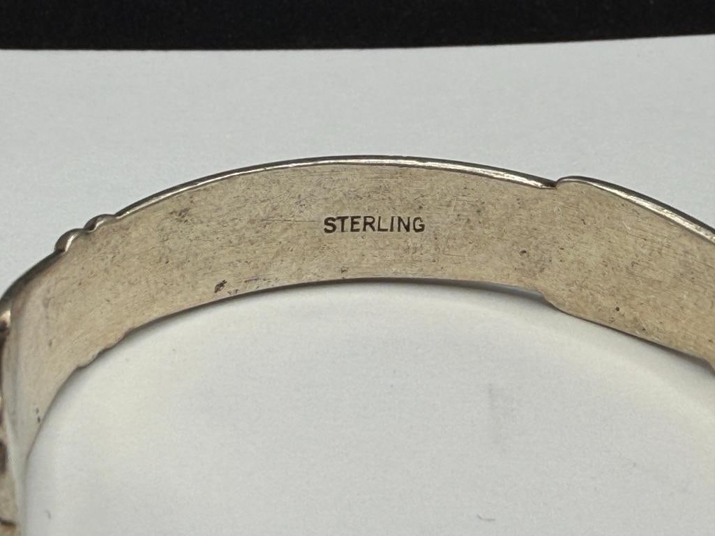 VINTAGE NAVAJO STERLING SILVER TURQUOISE CUFF BRACELET - 4