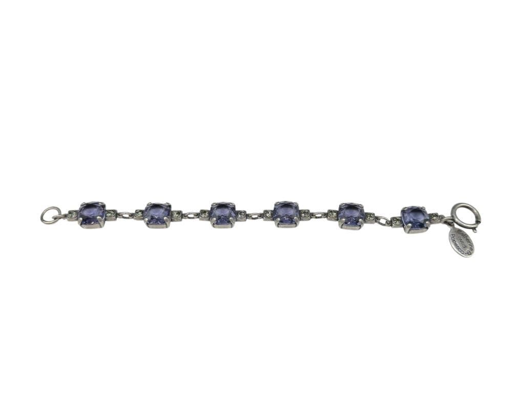 VINTAGE CATHERINE POPESCO DESGINER SIGNED PARIS SILVER PLATED SWAROVKSI CRYSTAL LINK BRACELET: 6 3/4", 10MM PURPLE CRYSTALS, 13.68 GRAMS