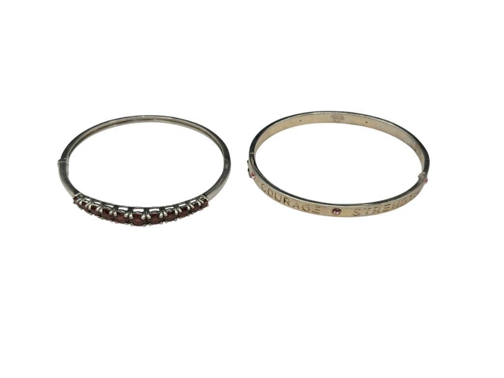 TWO STERLING SILVER HINGED BANGLE BRACELETS INCLUDING ONE CAROLEE DESIGNER WITH POSTIVE REMINDERS (1 of 8)