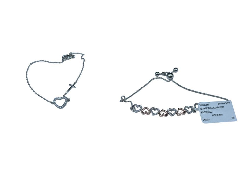 TWO STERLING SILVER FIGURAL HEART DESIGN CHAIN BRACELETS (1 of 5)