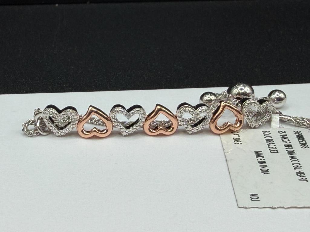 TWO STERLING SILVER FIGURAL HEART DESIGN CHAIN BRACELETS - 2