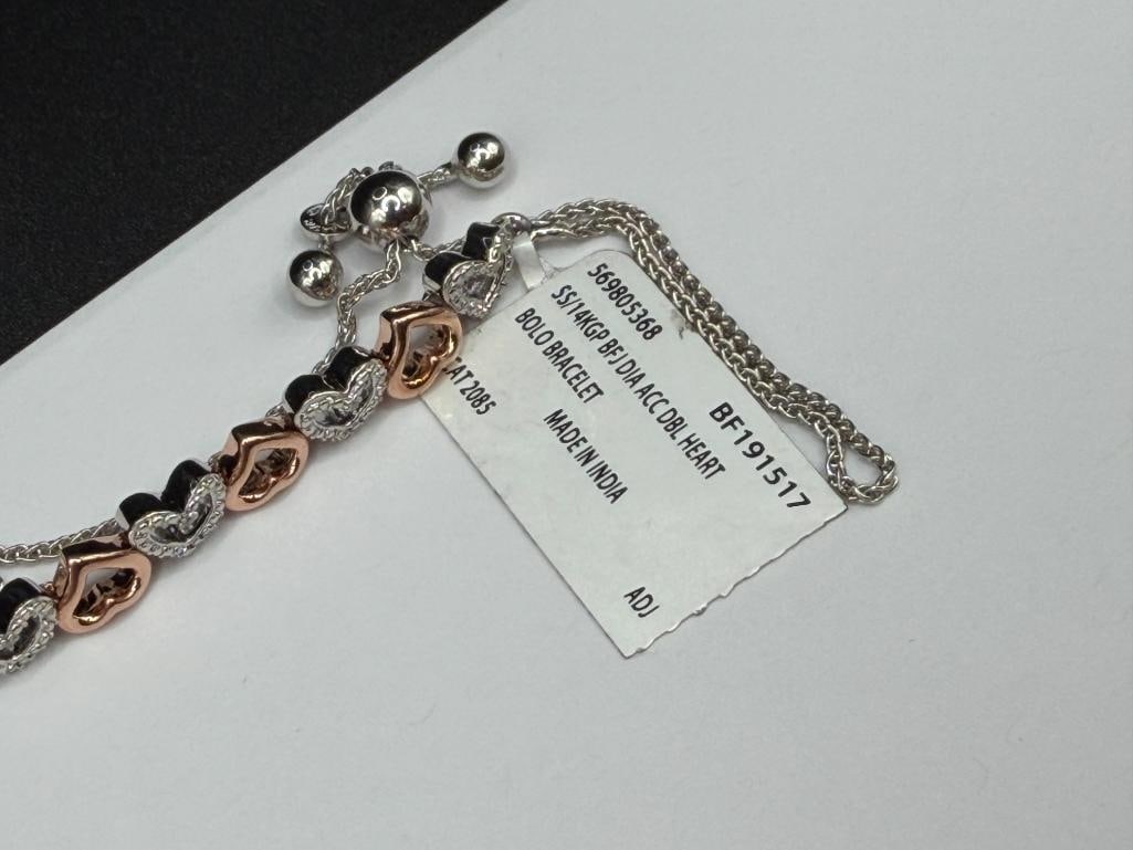 TWO STERLING SILVER FIGURAL HEART DESIGN CHAIN BRACELETS - 3