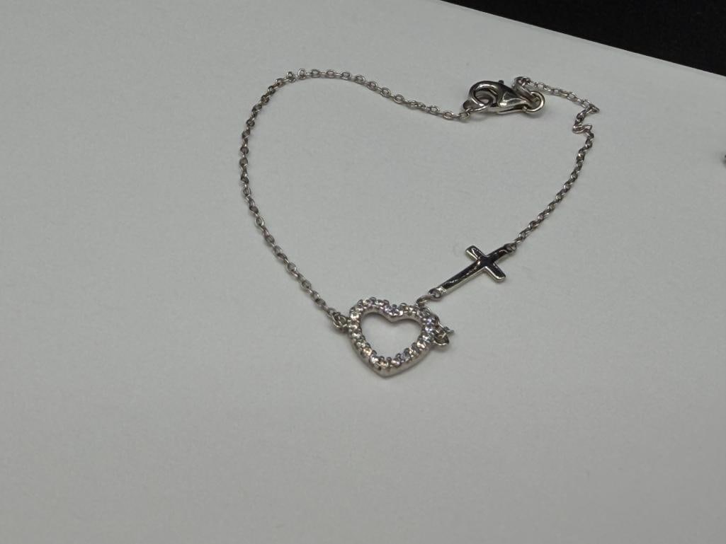 TWO STERLING SILVER FIGURAL HEART DESIGN CHAIN BRACELETS - 4