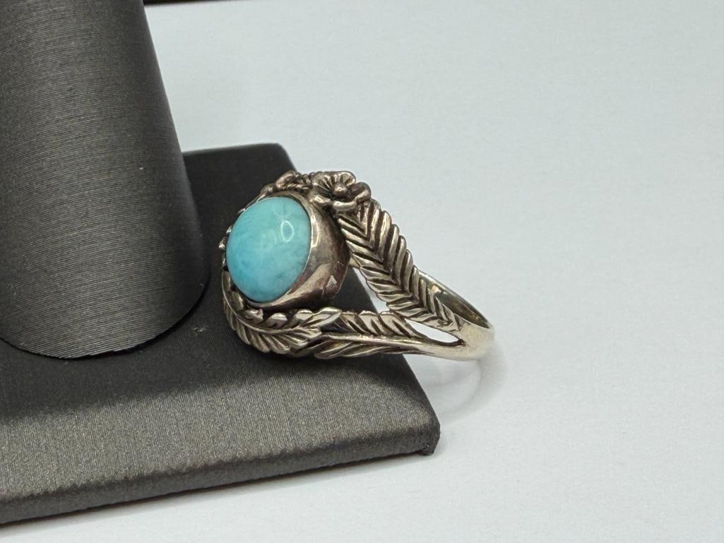 VINTAGE STERLING SILVER NAVAJO DESIGN LARIMAR RING - 3