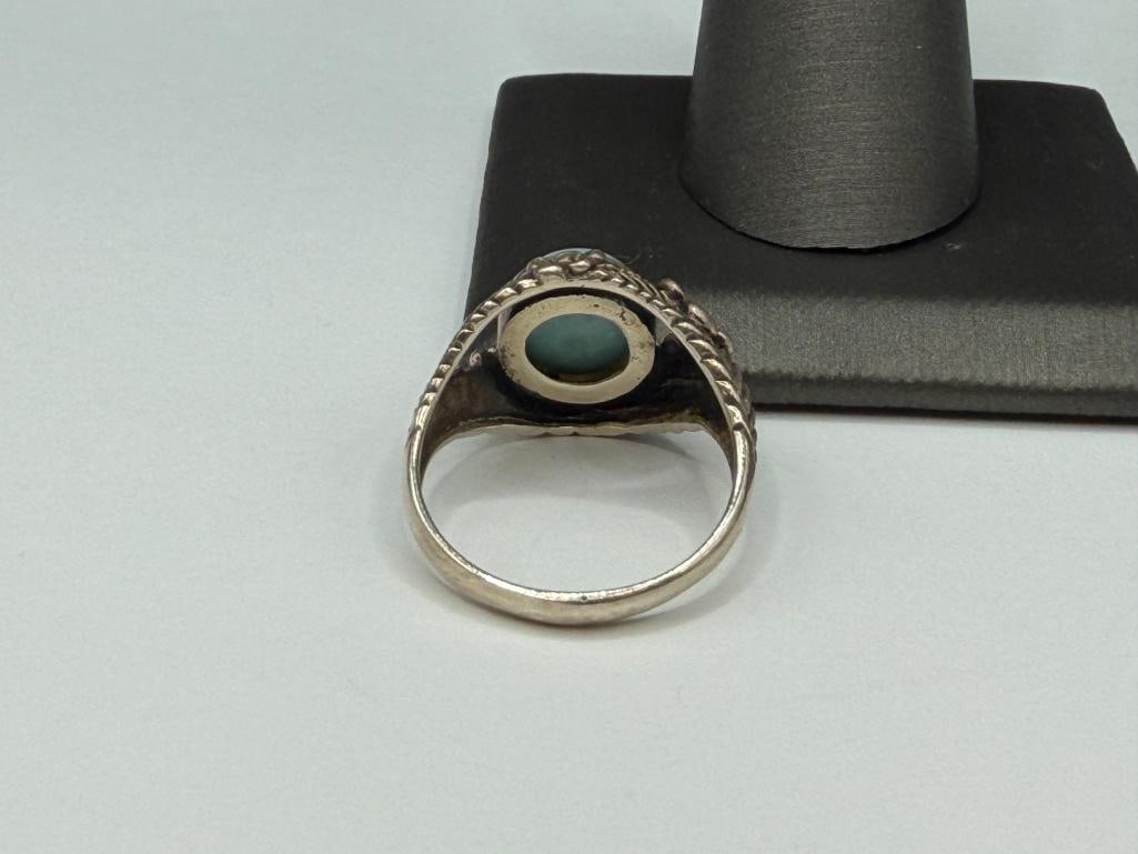 VINTAGE STERLING SILVER NAVAJO DESIGN LARIMAR RING - 4