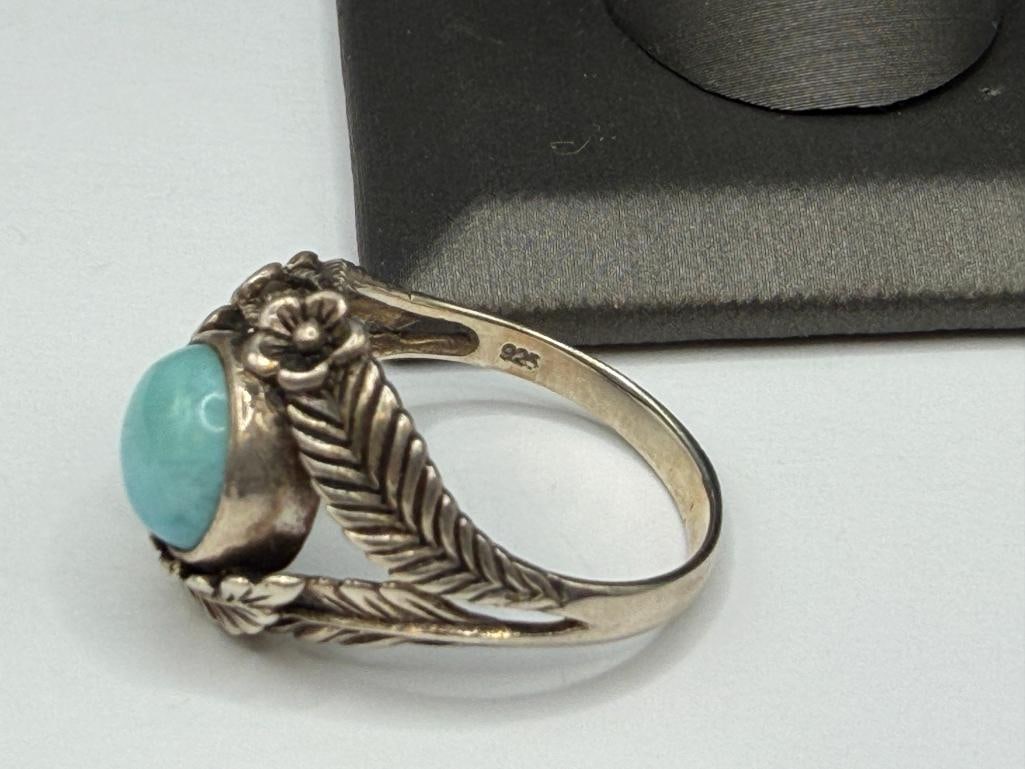 VINTAGE STERLING SILVER NAVAJO DESIGN LARIMAR RING - 5
