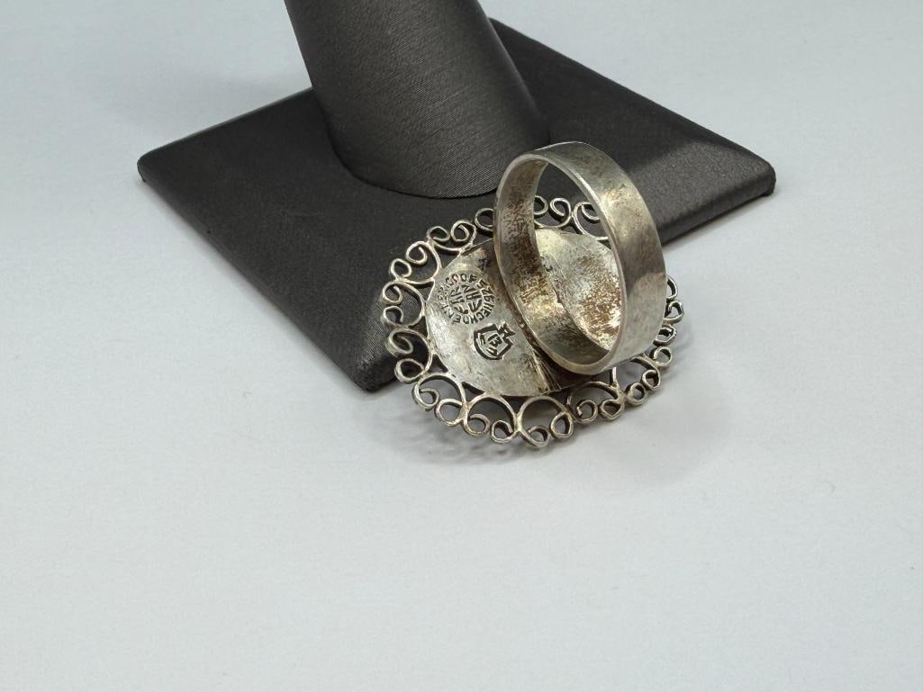 VINTAGE MEXICO PLATERIA FARFAN DESIGNER SIGNED STERLING SILVER BLUE STONE RING - 4