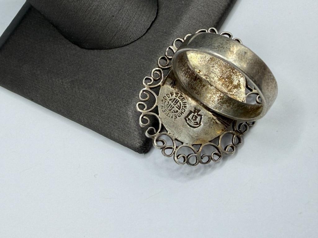 VINTAGE MEXICO PLATERIA FARFAN DESIGNER SIGNED STERLING SILVER BLUE STONE RING - 5