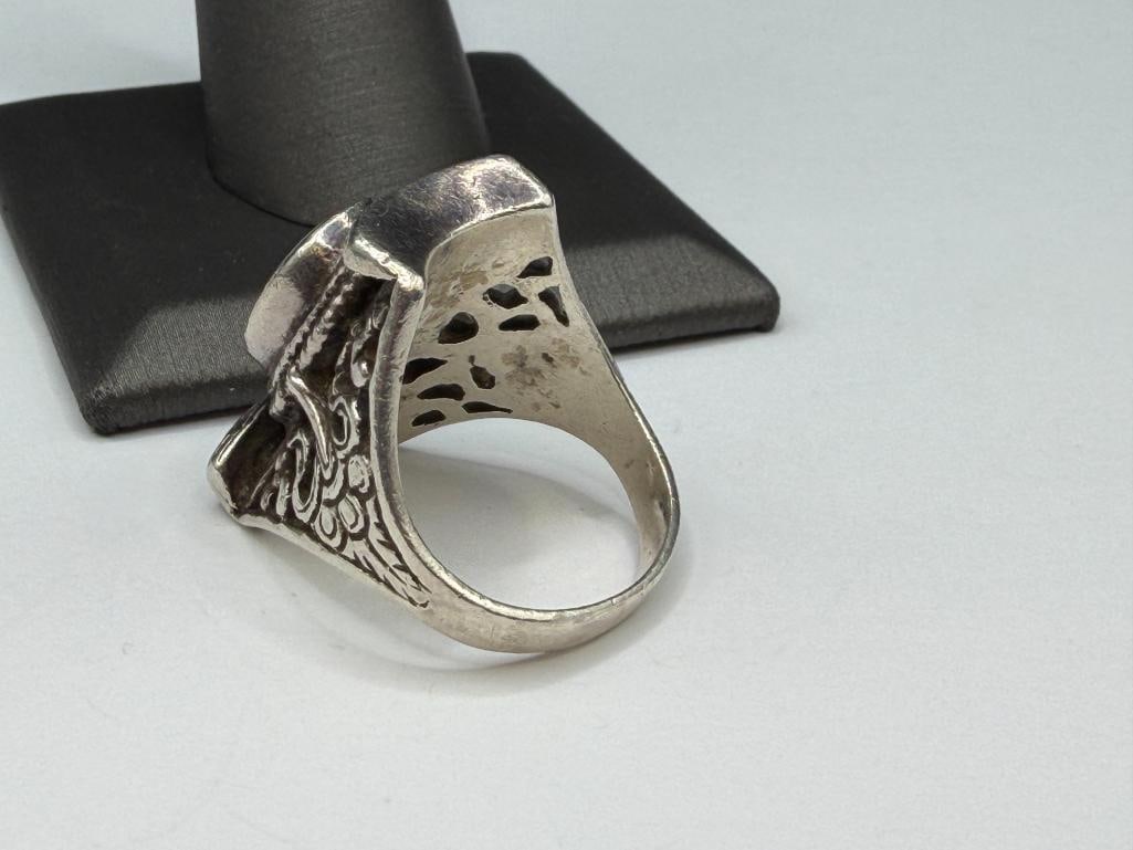 VINTAGE STERLING SILVER YIN AND YANG ASIAN DESIGN RING - 5