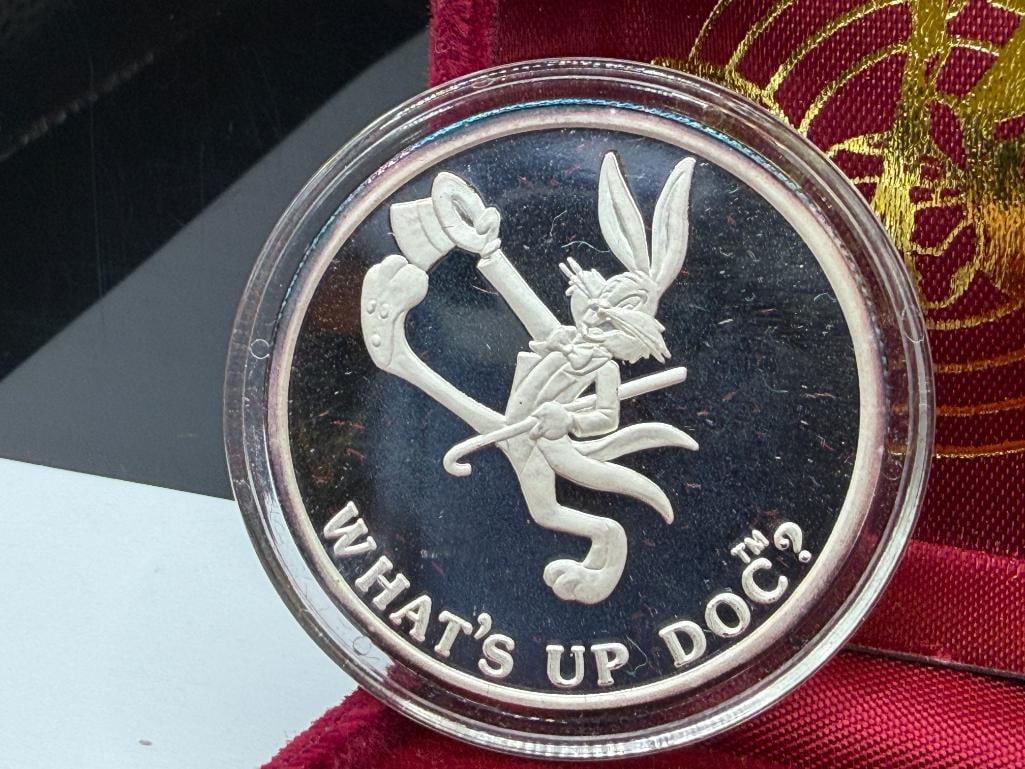 WARNER BROS INC. BUGS BUNNY 50TH ANNIVERSARY BIRTHDAY COMMEMORATIVE .999 FINE SILVER ROUND - 6