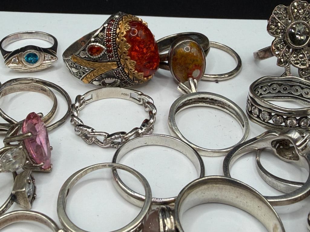ASSORTED STERLING SILVER FASHION RINGS INCLUDING SOME DESIGNER SIGNED - 11