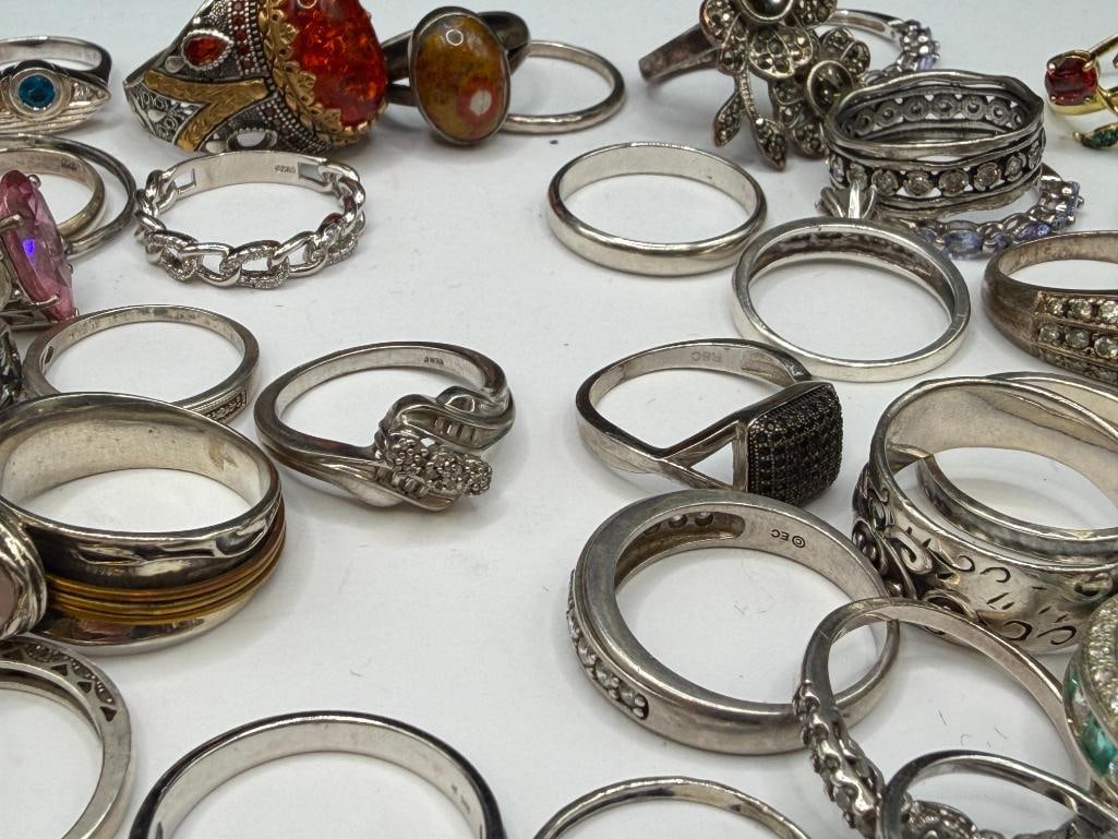 ASSORTED STERLING SILVER FASHION RINGS INCLUDING SOME DESIGNER SIGNED - 12