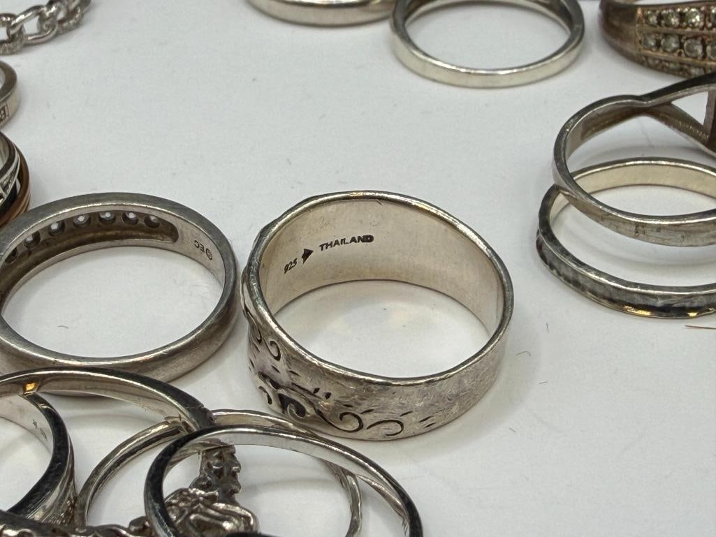 ASSORTED STERLING SILVER FASHION RINGS INCLUDING SOME DESIGNER SIGNED - 14