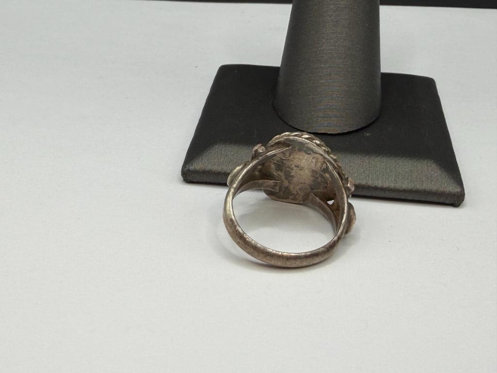 VINTAGE NAVAJO STERLING SILVER TURQUOISE RING - 4