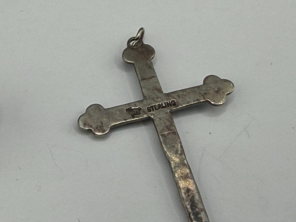TWO NAVAJO STERLING SILVER TURQUOISE CROSS PENDANTS - 8