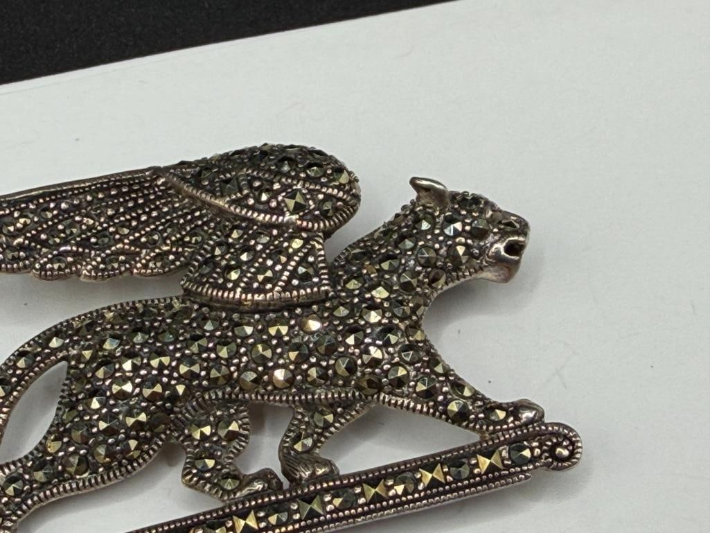 STERLING SILVER MARCASITE GRIFFIN BROOCH - 2