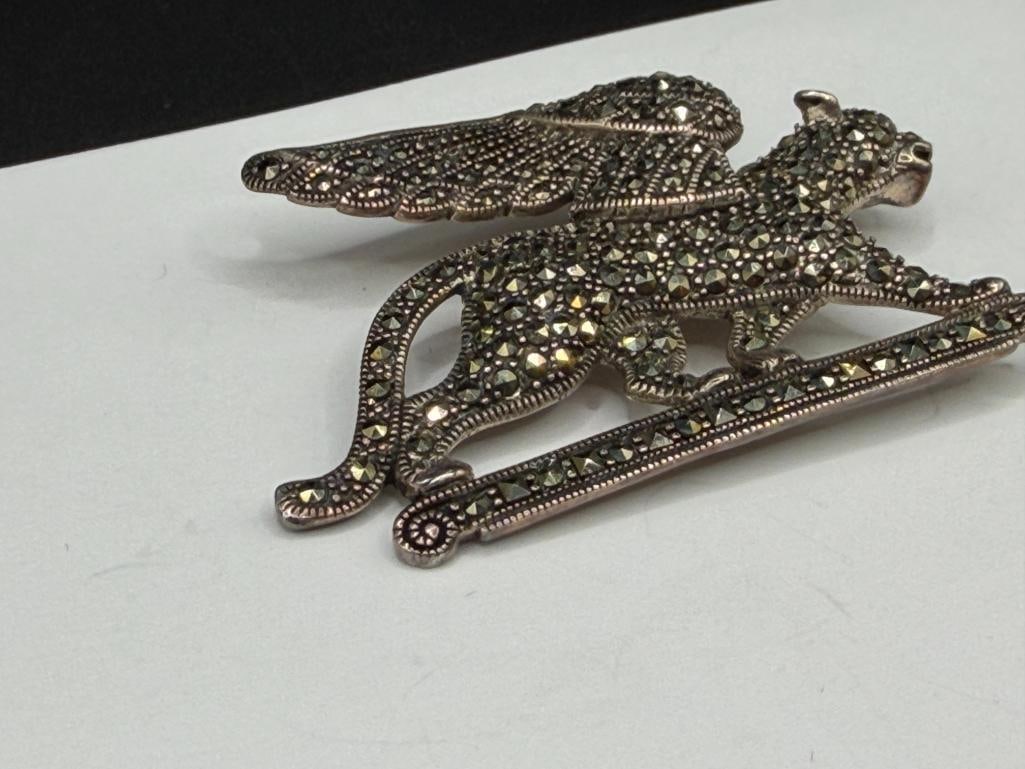 STERLING SILVER MARCASITE GRIFFIN BROOCH - 3