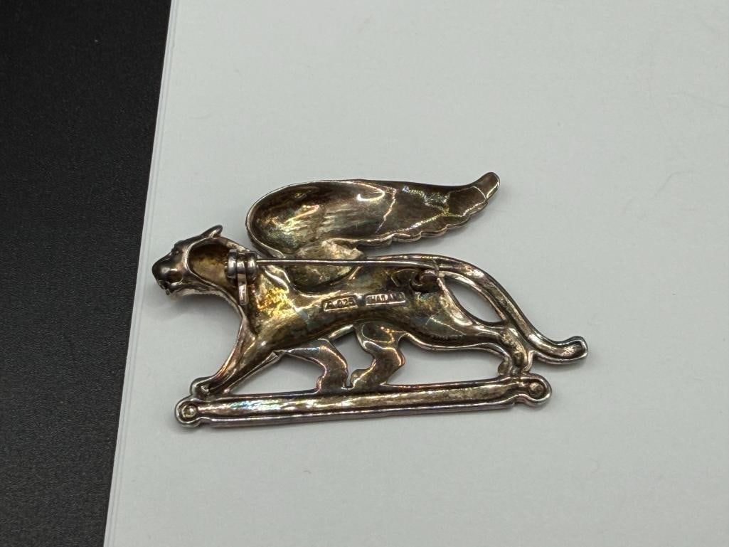 STERLING SILVER MARCASITE GRIFFIN BROOCH - 4