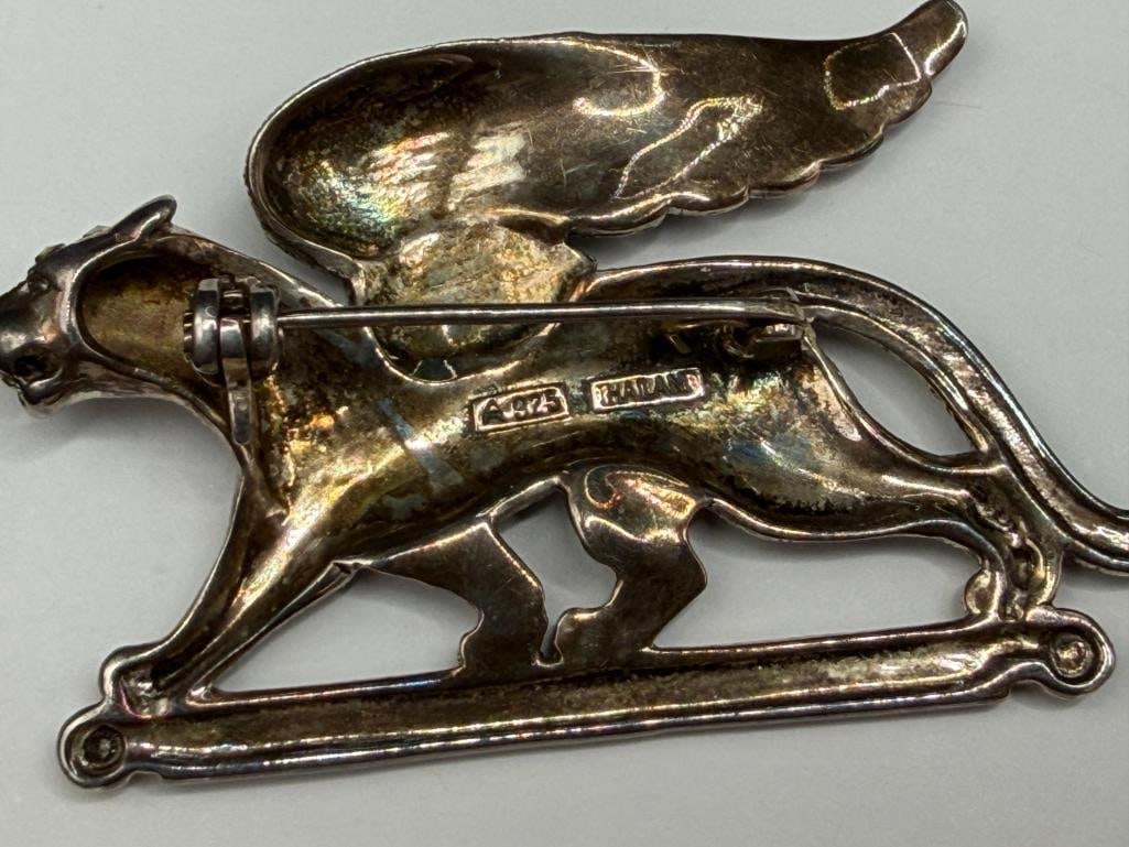 STERLING SILVER MARCASITE GRIFFIN BROOCH - 5