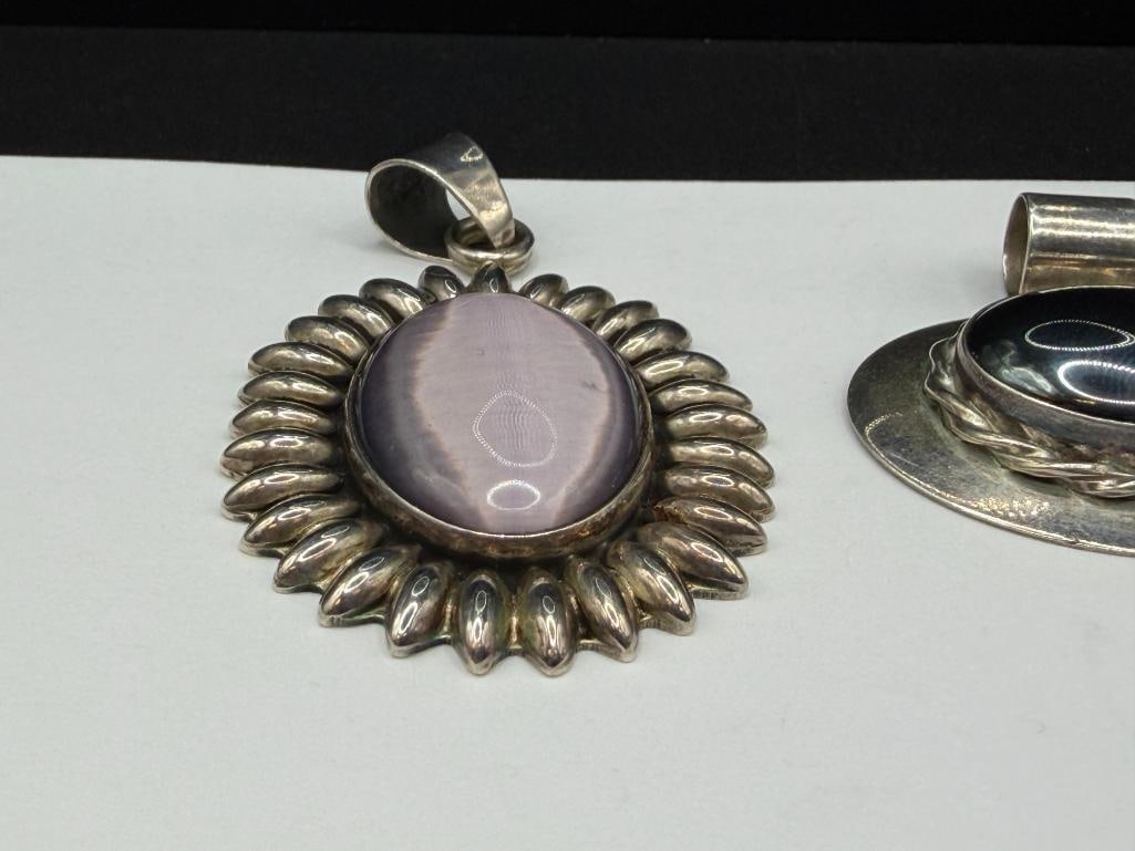 TWO VINTAGE STERLING SILVER STONE PENDANTS INCLUDING PETER VAN HORNE HEMATITE AND PURPLE MOONSTONE - 3