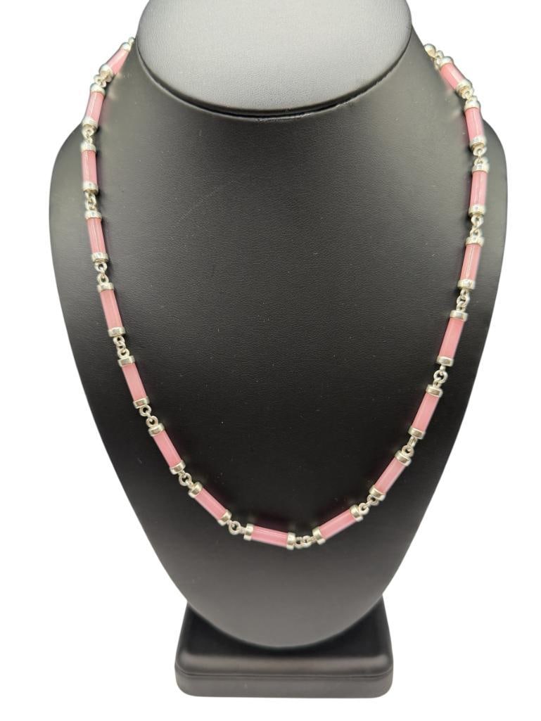 STELRING SILVER PINK ROSE QUARTZ LINK NECKLACE: 20" X 3/16", 26.00 GRAMS