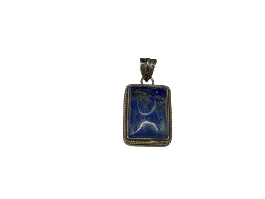 VINTAGE STERLING SILVER RECTANGULAR LAPIS PENDANT: 1 1/2", 11.16 GRAMS
