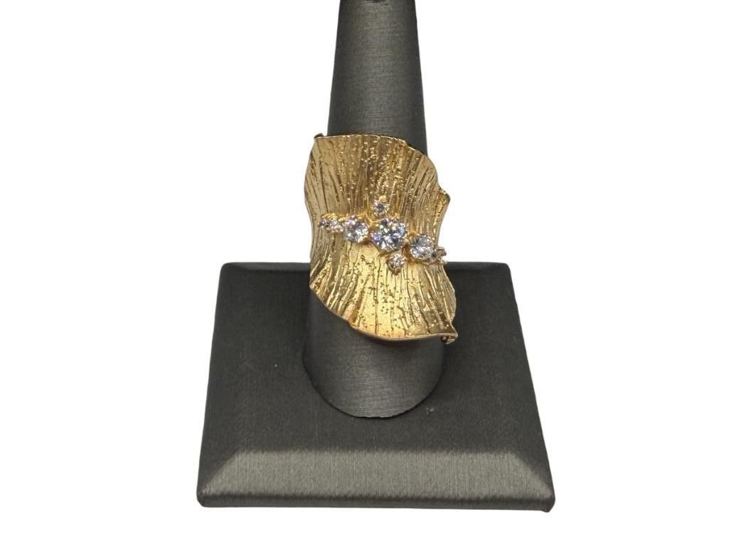 GOLD TONE STERLING SILVER DESIGNER SIGNED STERLING SILVER CZ FASHION RING (1 of 5)