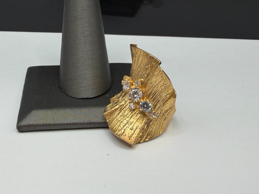 GOLD TONE STERLING SILVER DESIGNER SIGNED STERLING SILVER CZ FASHION RING (1 of 2)