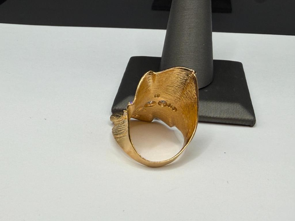 GOLD TONE STERLING SILVER DESIGNER SIGNED STERLING SILVER CZ FASHION RING - 4