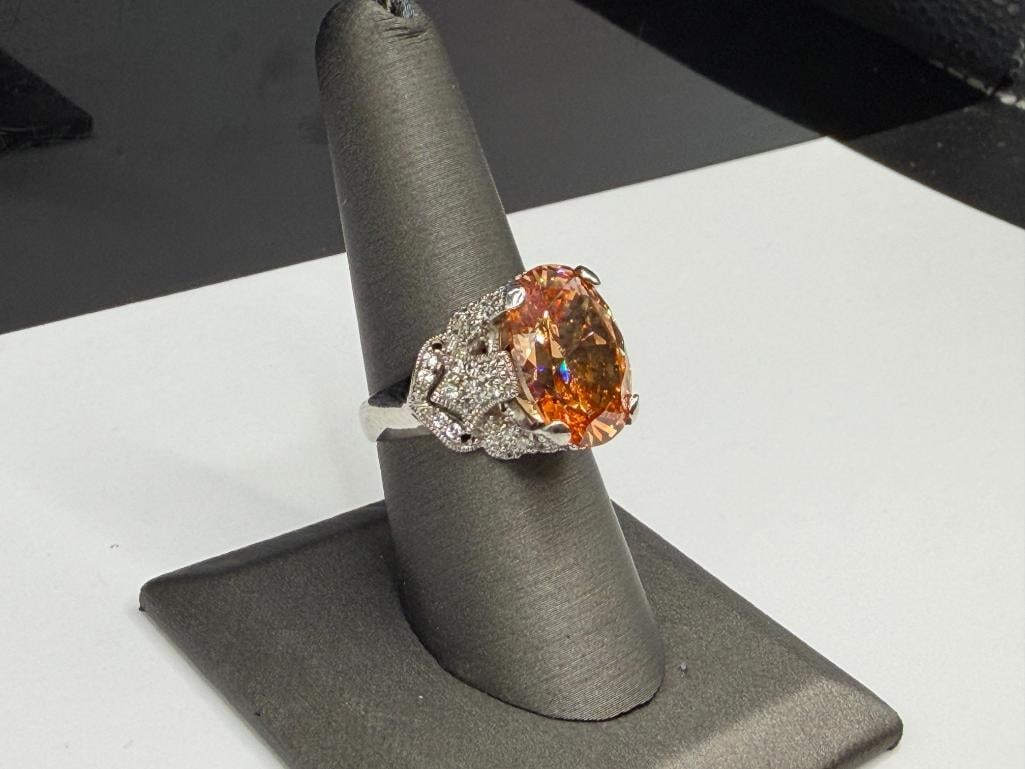 ESPO DESIGNER SIGNED STERLING SILVER CZ FASHION RING FEATURING CITRINE COLORED CZ - 2