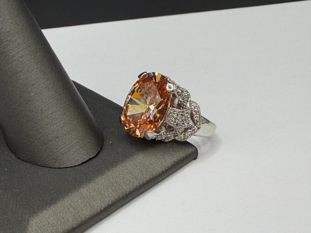 ESPO DESIGNER SIGNED STERLING SILVER CZ FASHION RING FEATURING CITRINE COLORED CZ - 3