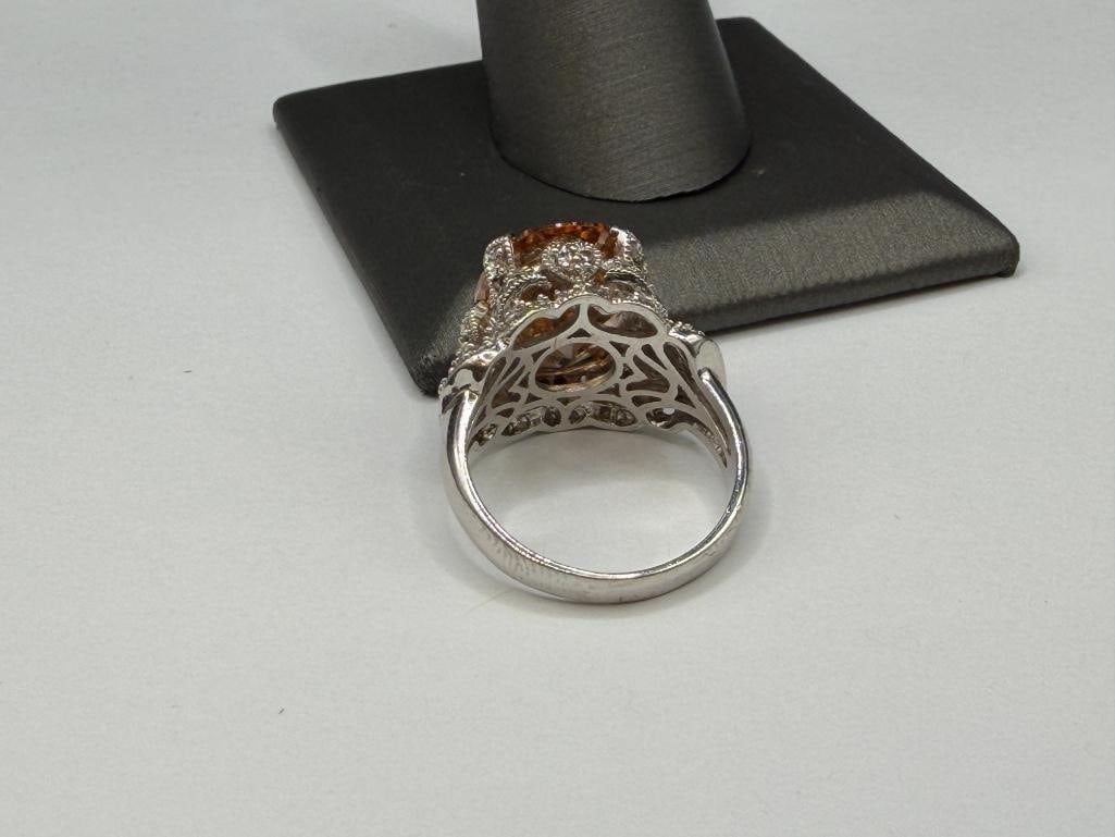 ESPO DESIGNER SIGNED STERLING SILVER CZ FASHION RING FEATURING CITRINE COLORED CZ - 4