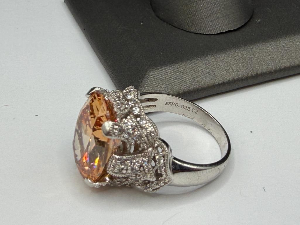 ESPO DESIGNER SIGNED STERLING SILVER CZ FASHION RING FEATURING CITRINE COLORED CZ - 5