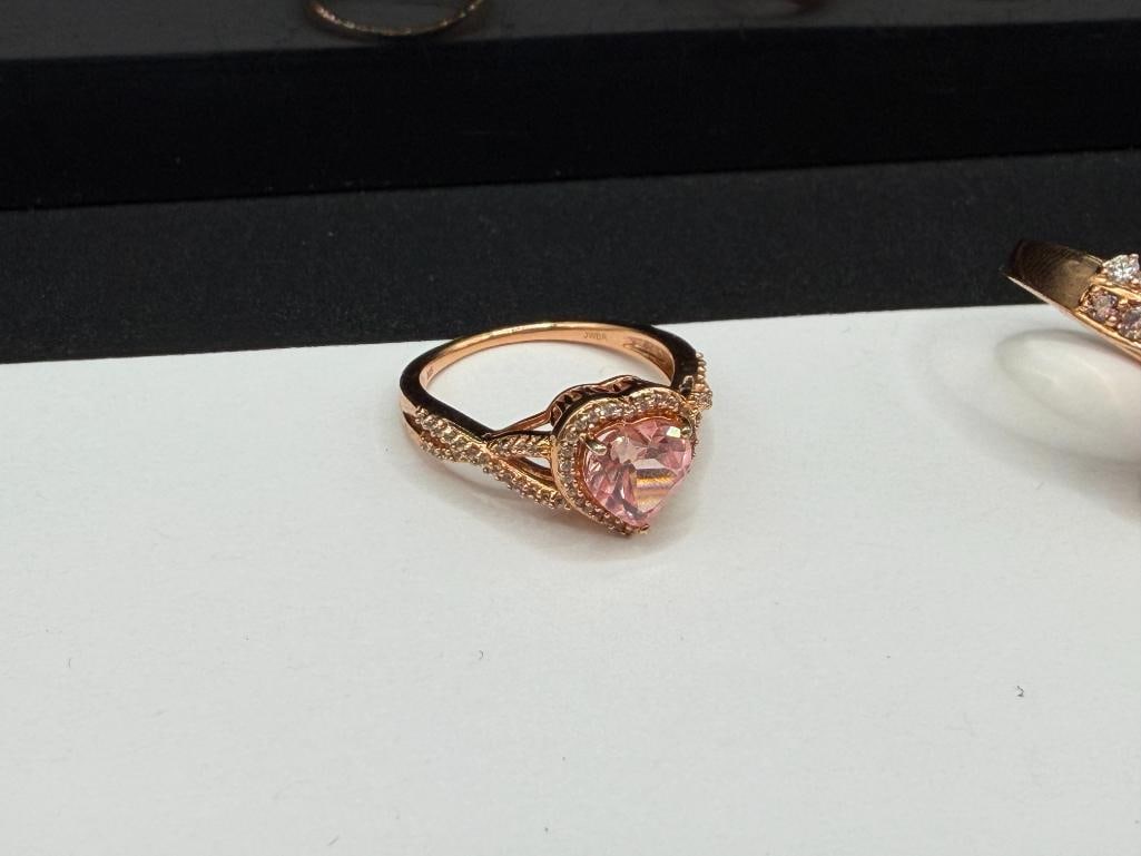 THREE STERLING SILVER ROSE GOLD PLATED AND GOLD-PLATED CZ FASHION RINGS - 2