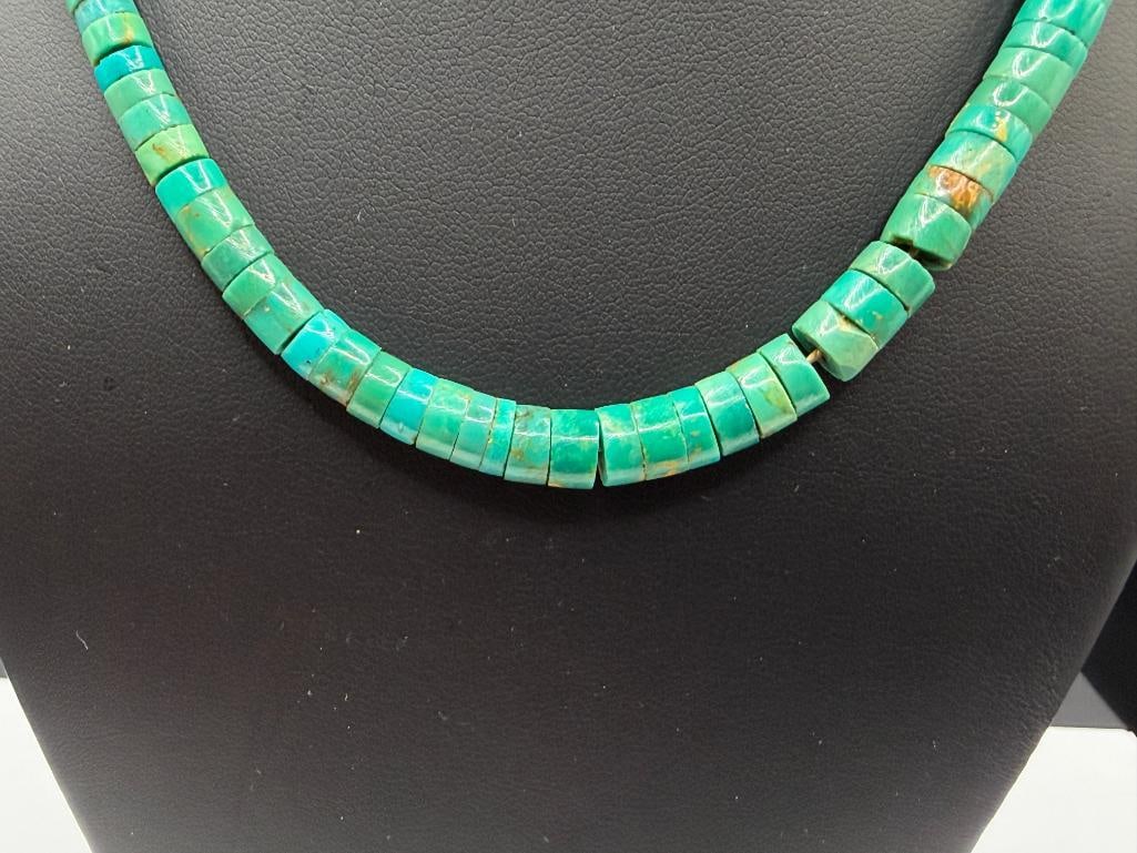VINTAGE NAVAJO TURQUOISE HEISHI BEAD NECKLACE - 2