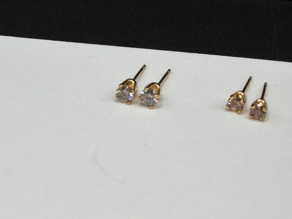 TWO PAIR OF 14K YELLOW GOLD ROUND BRILLIANT CUT DIAMOND POST EARRINGS - 2